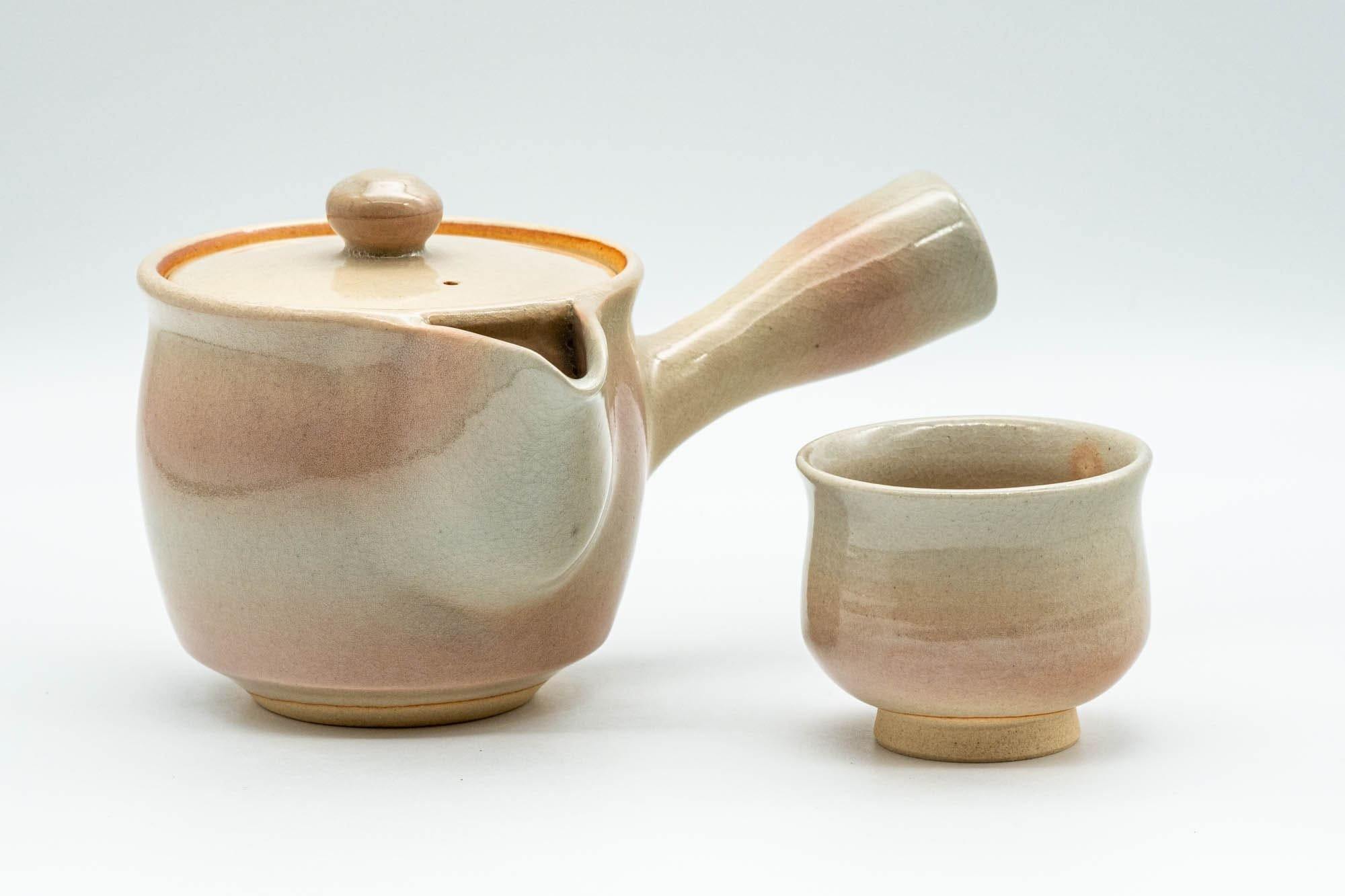 Japanese Tea Set - 椿窯 天鵬山 Tsubaki Kiln Hagi-yaki Do-ake Kyusu Teapot with 2 Yunomi Teacups - Tezumi