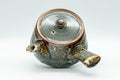 Japanese Tea Set - Drip-Glazed Debeso Kyusu Teapot with 5 Yunomi Teacups - top-down view of the teapot lid