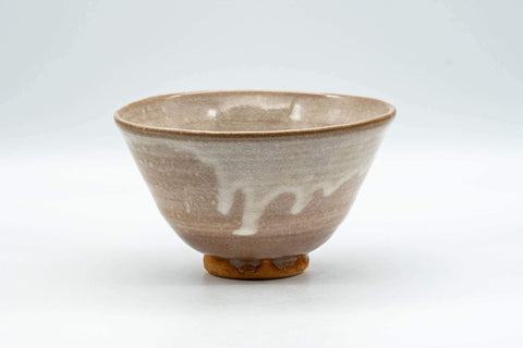 Japanese Matcha Bowl - Beige and White Drip-Glazed Ido-gata Chawan - 200ml - Tezumi