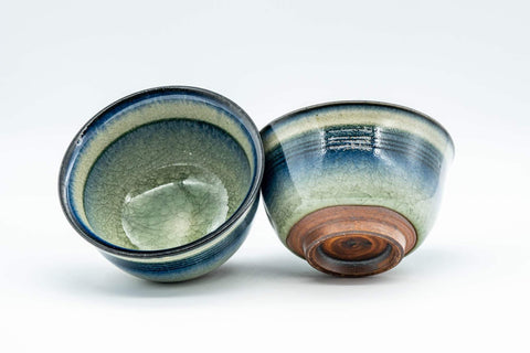 Tezumi — Japanese Teacups - Pair of Celadon Snowflake Glazed Yunomi - 100ml — front view