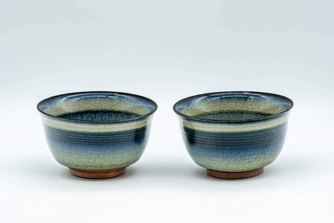 Tezumi — Japanese Teacups - Pair of Celadon Snowflake Glazed Yunomi - 100ml — front view from another angle