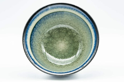 Tezumi — Japanese Teacups - Pair of Celadon Snowflake Glazed Yunomi - 100ml — tipped to show the interior