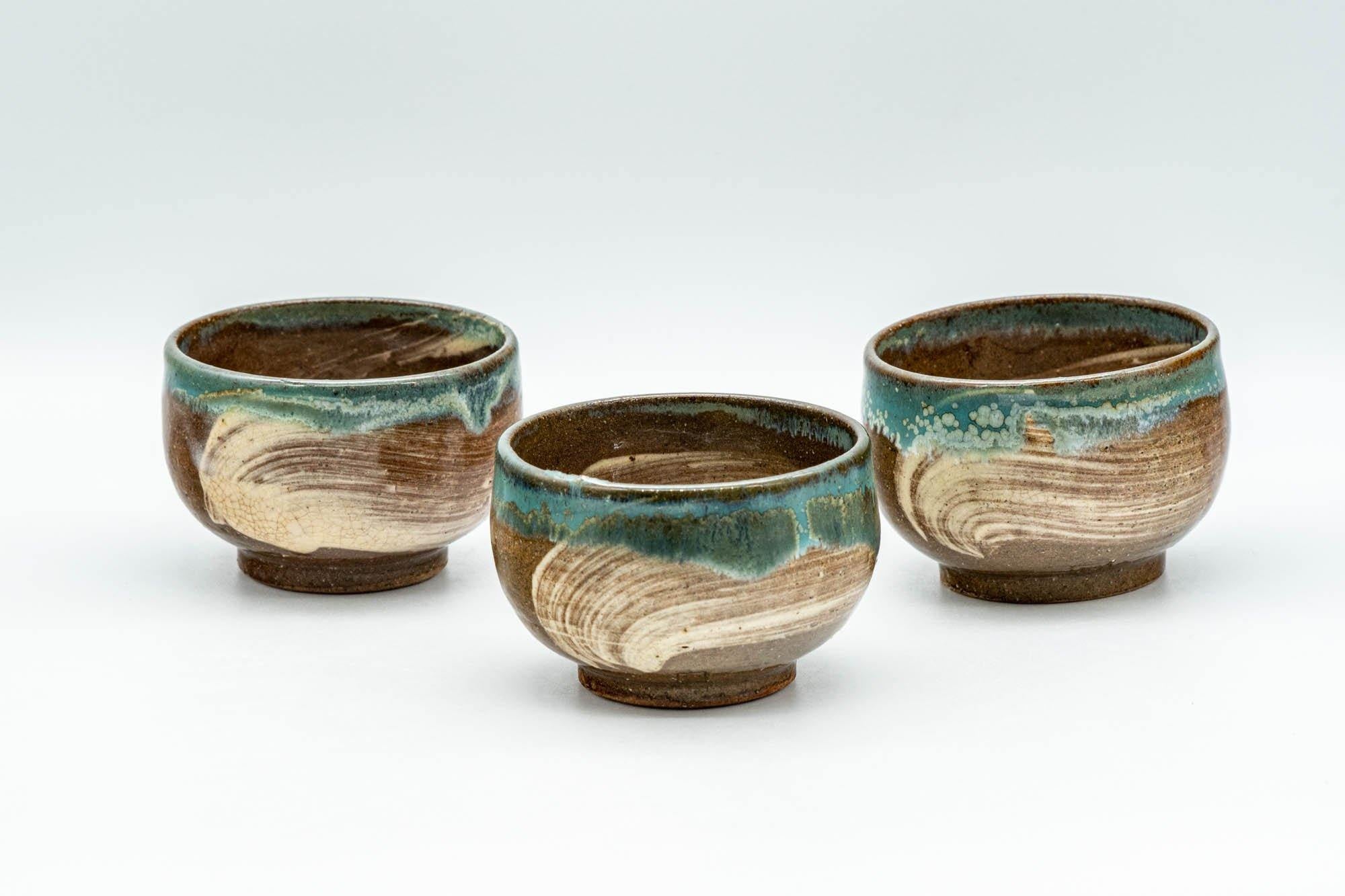 Japanese Teacups - Set of 3 Hakeme Turquoise Yunomi - 75ml - Tezumi