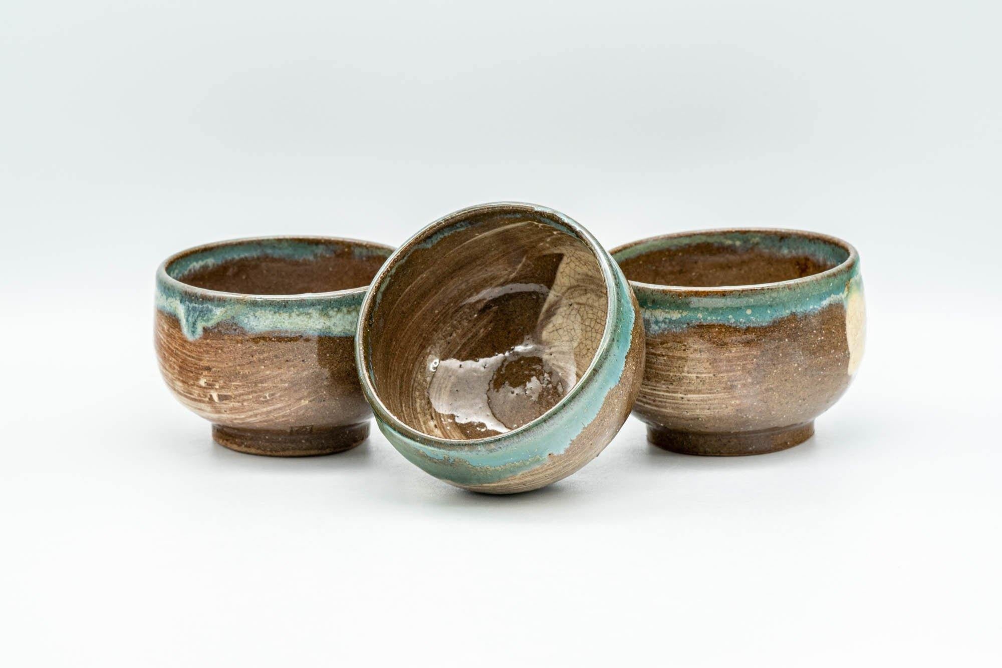 Japanese Teacups - Set of 3 Hakeme Turquoise Yunomi - 75ml - Tezumi