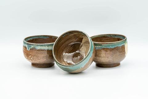 Japanese Teacups - Set of 3 Hakeme Turquoise Yunomi - 75ml - Tezumi