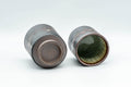 Tezumi — Japanese Teacups - Pair of Drip-Glazed Lidded Meoto Yunomi — tipped to show the interior