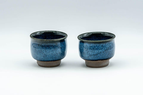 Tezumi — Japanese Teacups - Pair of Blue Gradient Glazed Guinomi - 40ml — three-quarter view