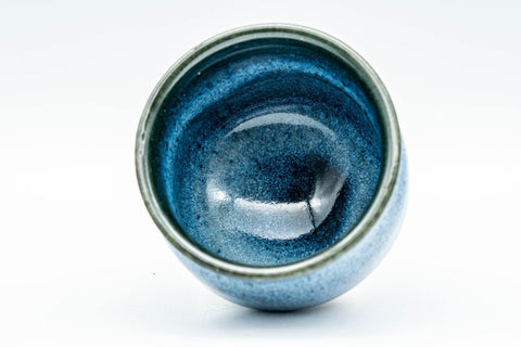 Tezumi — Japanese Teacups - Pair of Blue Gradient Glazed Guinomi - 40ml — tipped to show the interior