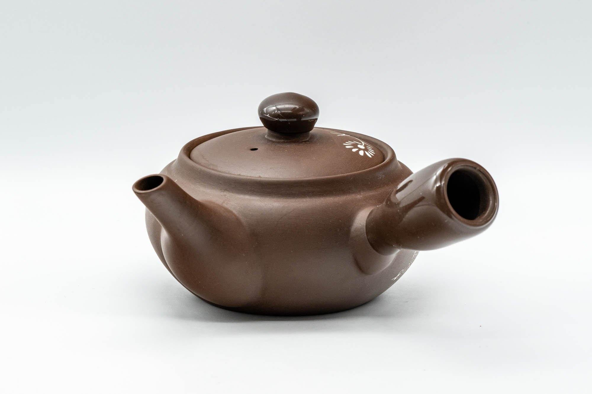 Japanese Kyusu - Floral White and Brown Teapot with Rubber Grip - 250ml - Tezumi