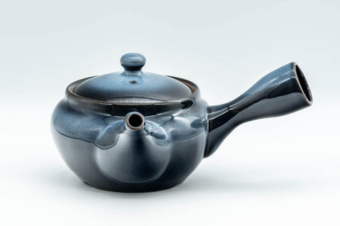 Tezumi — Japanese Kyusu - Blue Gradient Mesh Filter Teapot - 340ml — side view with the lid and side handle