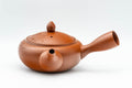 Tezumi — Japanese Kyusu - Engraved Tokoname-yaki Debeso Teapot - 325ml — side view with the lid and side handle