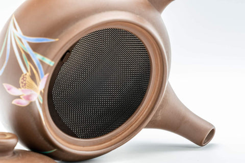 Japanese Kyusu - Floral Pattern Clay Teapot with Fine Mesh Strainer - 400ml - Tezumi