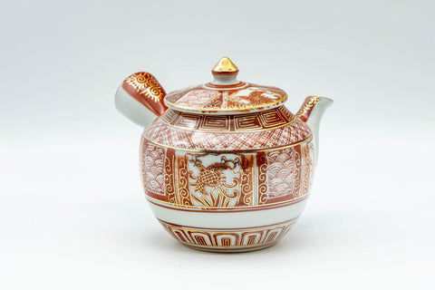 Tezumi — Japanese Kyusu - Red and Golden Geometric Patterned Katani-yaki Debeso Teapot - 200ml — top-down view of the lid