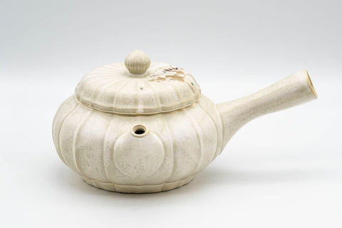 Tezumi — Japanese Kyusu - Floral Pumpkin-shaped Debeso Teapot - 300ml — side view with the lid and side handle