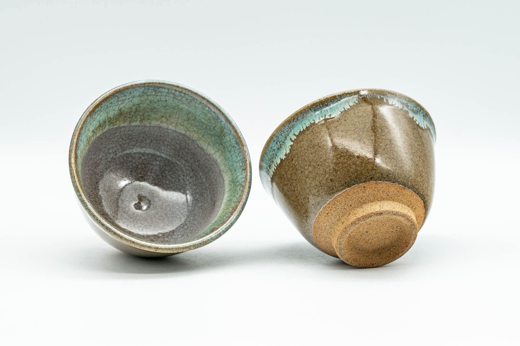Japanese Teacups - Pair of Teal Drip-Glazed Agano-yaki Yunomi - 100ml - Tezumi