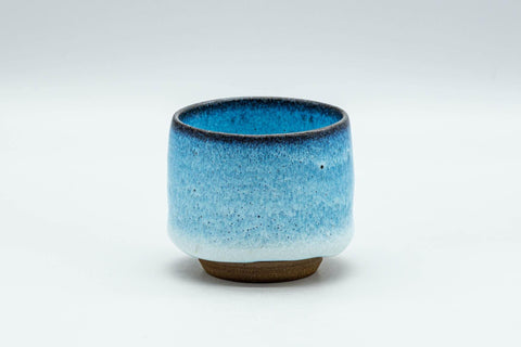 Tezumi — Japanese Teacup - Sky Blue Hare's Fur Glazed Guinomi - 55ml — front view from another angle