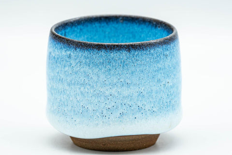 Tezumi — Japanese Teacup - Sky Blue Hare's Fur Glazed Guinomi - 55ml — tipped to show the interior
