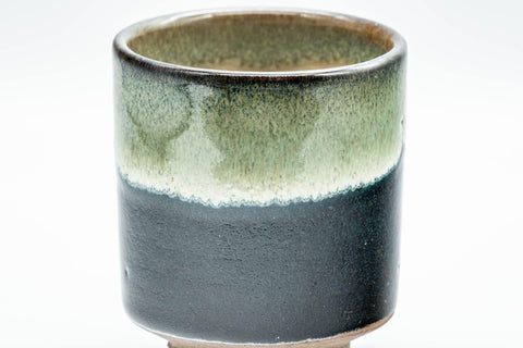 Tezumi — Japanese Teacup - Jet Black and Grey Hare's Fur Glazed Yunomi - 120ml — tipped to show the interior