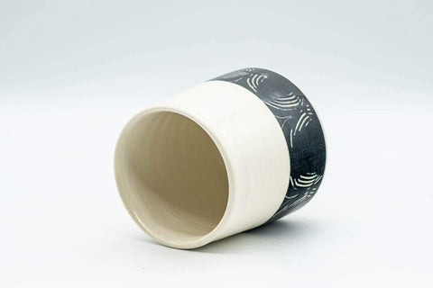 Tezumi — Japanese Teacup - Butterflies Black and White Yunomi - 190ml — three-quarter view