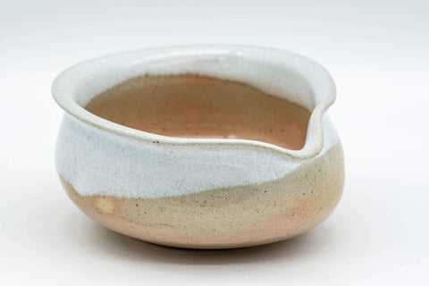 Tezumi — Japanese Katakuchi - Beige White Hagi-yaki Water Cooler - 100ml — inverted showing the foot ring
