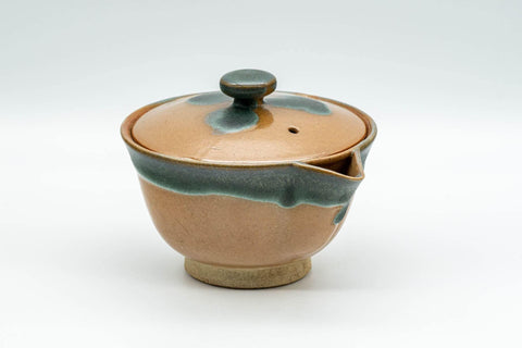 Tezumi — Japanese Houhin - Blue-Green Drip Glazed Agano-yaki Do-ake Teapot - 160ml — three-quarter view from the opposite side