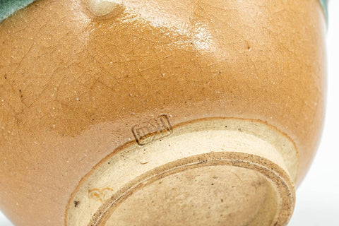 Tezumi — Japanese Houhin - Blue-Green Drip Glazed Agano-yaki Do-ake Teapot - 160ml — closeup of the base