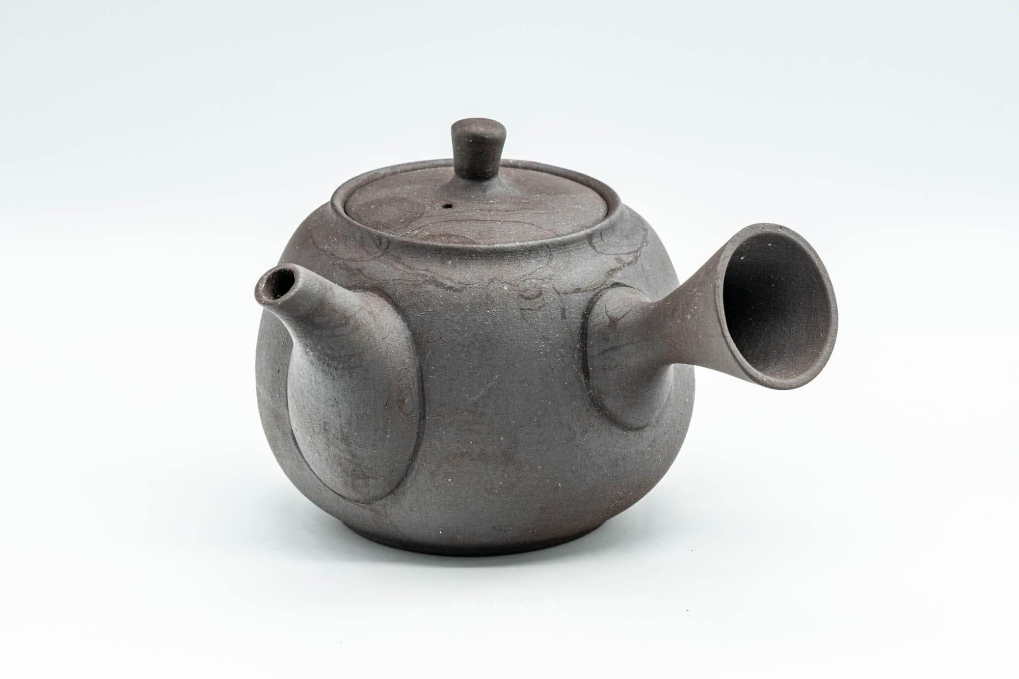 Japanese Kyusu - Beige Hakeme Black Stoneware Maru-gata Teapot - 275ml - Tezumi