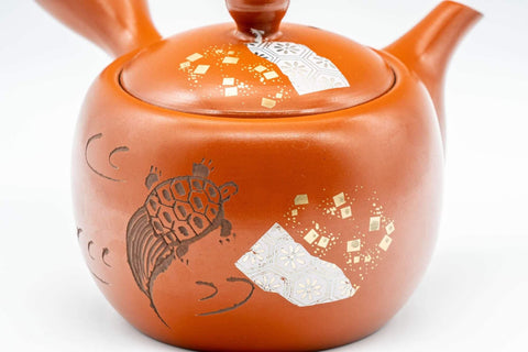 Japanese Kyusu - Engraved Turtle Tokoname-yaki Teapot - 350ml - Tezumi