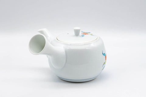 Japanese Kyusu - White Floral Arita-yaki Debeso Teapot - 200ml - Tezumi