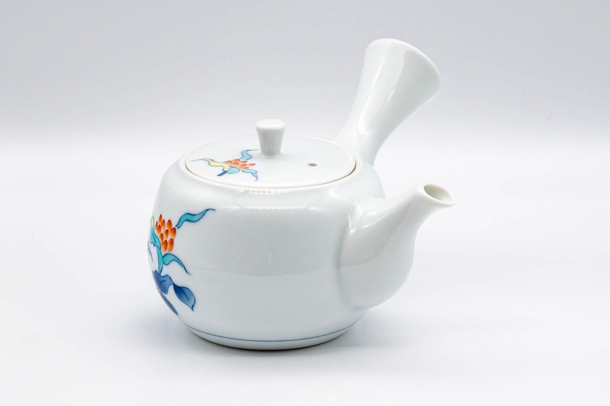 Japanese Kyusu - White Floral Arita-yaki Debeso Teapot - 200ml - Tezumi