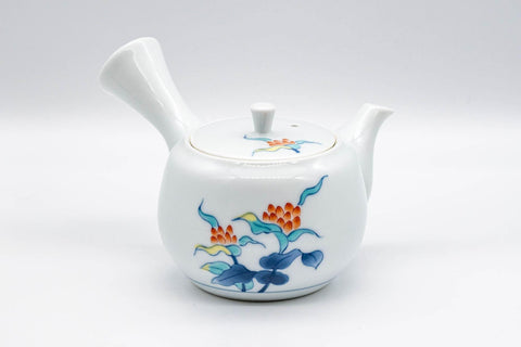 Japanese Kyusu - White Floral Arita-yaki Debeso Teapot - 200ml - Tezumi