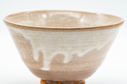 Japanese Matcha Bowl - Beige and White Drip-Glazed Ido-gata Chawan - 200ml - Tezumi