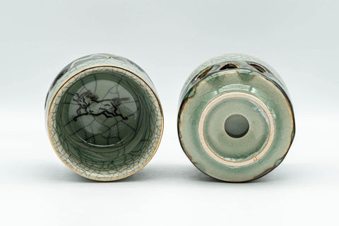 Japanese Tea Set - Double-walled Obori Soma-yaki Kyusu Teapot and 2 Yunomi Teacups - Tezumi