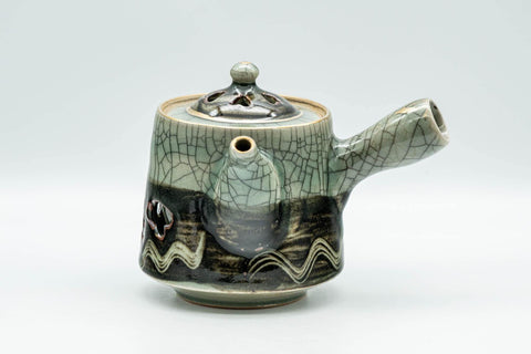 Japanese Tea Set - Double-walled Obori Soma-yaki Kyusu Teapot and 2 Yunomi Teacups - Tezumi