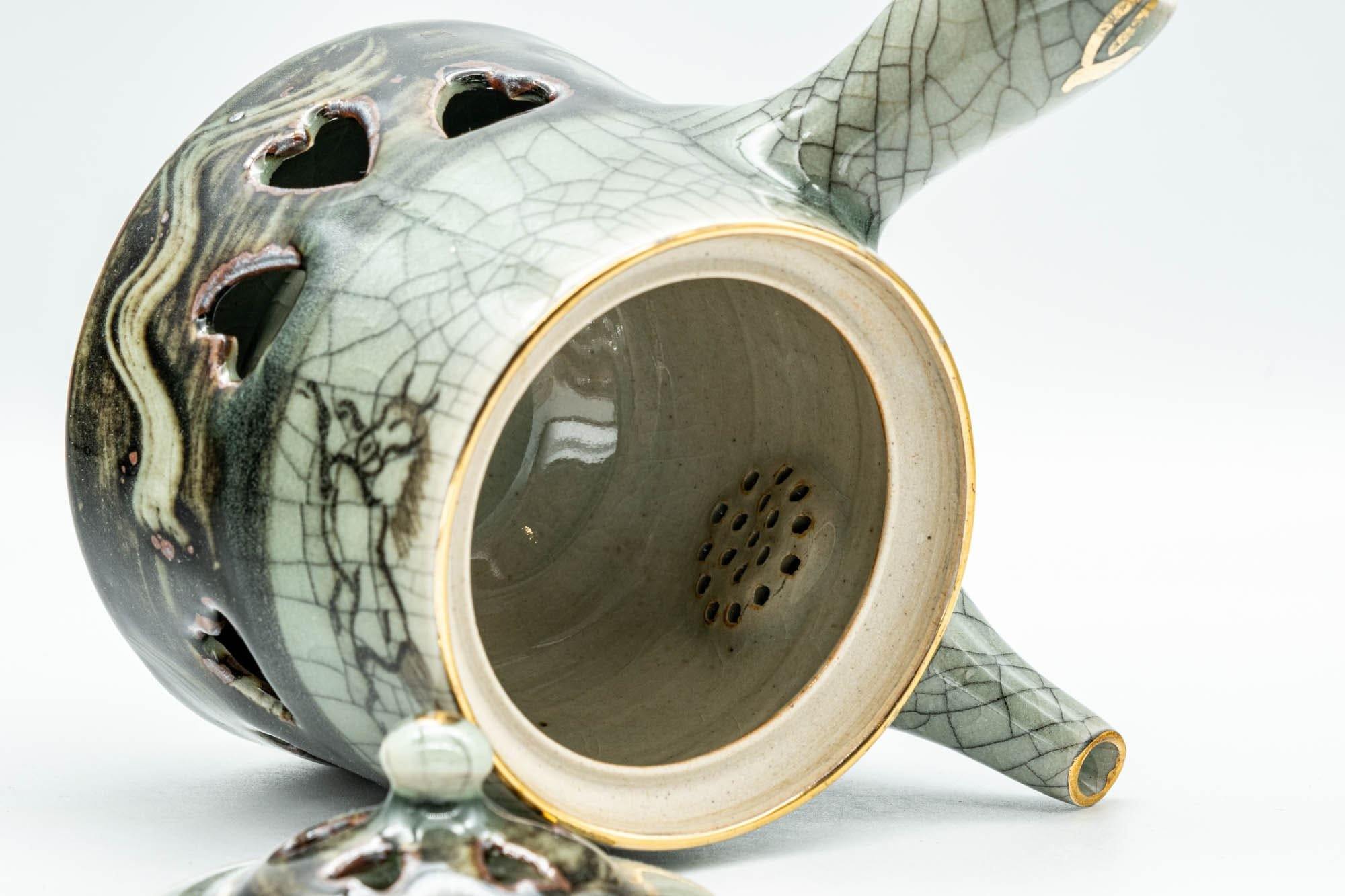 Japanese Tea Set - Double-walled Obori Soma-yaki Kyusu Teapot and 2 Yunomi Teacups - Tezumi