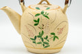 Japanese Tea Set - Floral Beige Glazed Debeso Dobin Teapot and 2 Yunomi Teacups - three-quarter view of the dobin teapot