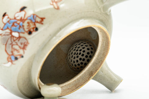 Japanese Tea Set - Banko-yaki Butterflies Kyusu Teapot and 2 Yunomi Teacups - closeup of the interior showing the ceramic debeso filter