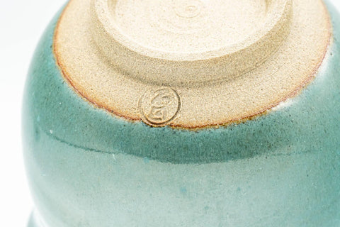 Tezumi — Japanese Teacup - Ceramic Fish Pet Green Glazed Yunomi - 150ml — closeup of the glaze
