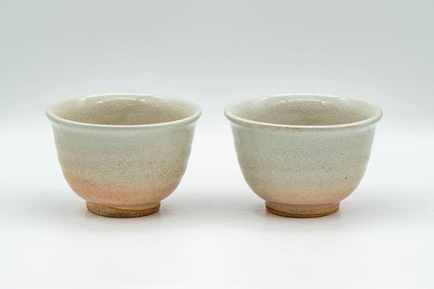 Tezumi — Japanese Teacups - Pair of Beige Peach Classic Hagi-yaki Yunomi - 100ml — front view