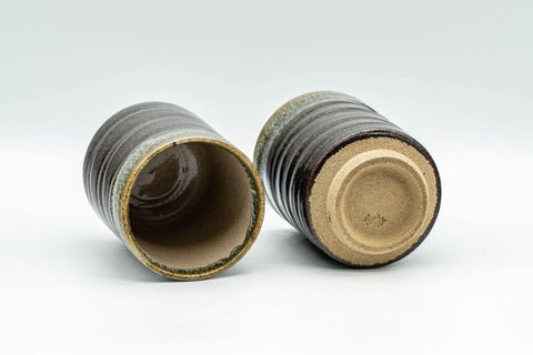 Japanese Teacups - Pair of Brown Drip-Glazed Yunomi - 140ml - Tezumi