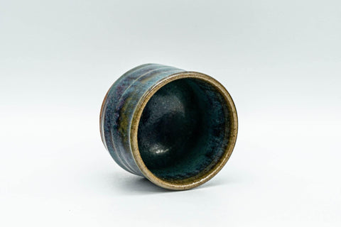 Tezumi — Japanese Teacup - Blue Green Hare's Fur Glazed Guinomi - 50ml — three-quarter view