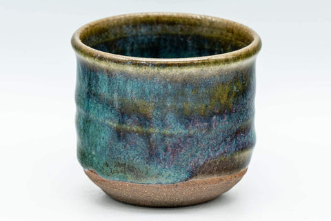 Tezumi — Japanese Teacup - Blue Green Hare's Fur Glazed Guinomi - 50ml — tipped to show the interior