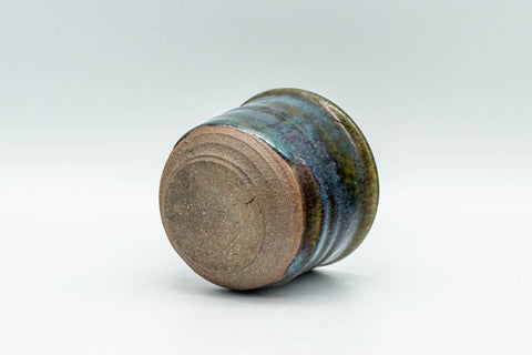 Tezumi — Japanese Teacup - Blue Green Hare's Fur Glazed Guinomi - 50ml — top-down view of the interior
