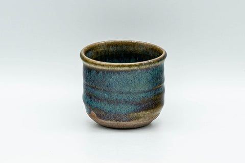 Tezumi — Japanese Teacup - Blue Green Hare's Fur Glazed Guinomi - 50ml — front view from another angle