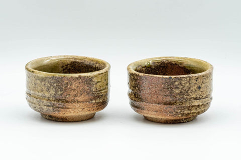 Tezumi — Japanese Teacups - Pair of Green Ash Glazed Shigaraki-yaki Guinomi - 40ml — front view from another angle