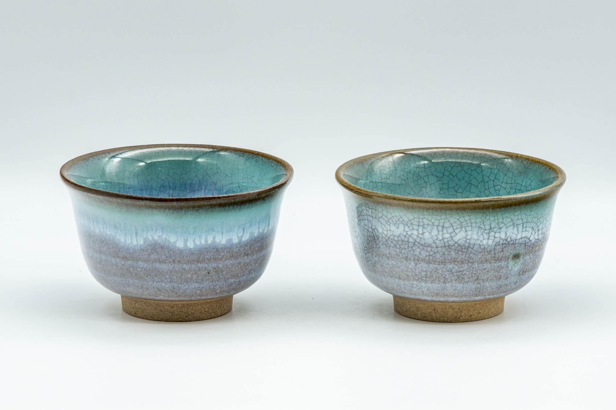 Japanese Teacups - Pair of Turquoise Drip-Glazed Agano-yaki Yunomi - 100ml - Tezumi