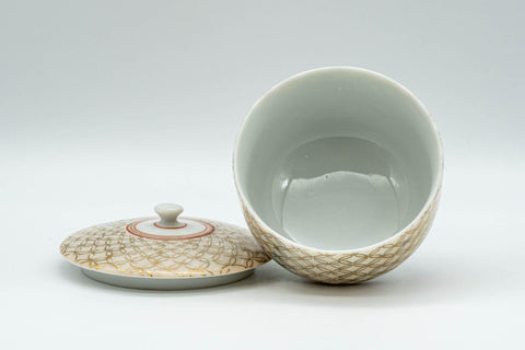 Japanese Teacup - Geometric Gold Kutani-yaki Lidded Yunomi - 100ml - Tezumi