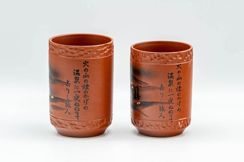 Japanese Teacups - Pair of Mountainous Tokoname-yaki Meoto Yunomi - Tezumi