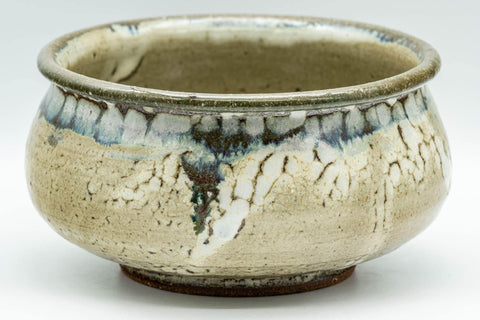 Tezumi — Japanese Kensui - Beige Blue Shino Glazed Water Bowl - 750ml — tipped to show the interior