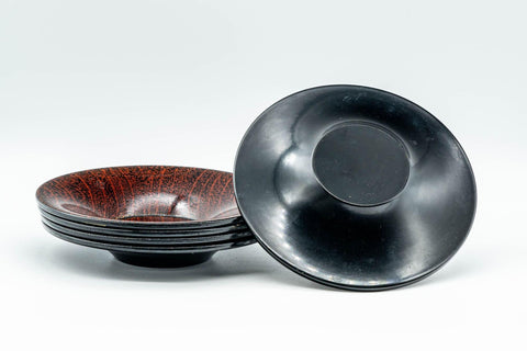 Japanese Chataku - Set of 5 Wood Grain-Patterned Lacquer Tea Saucers - Tezumi